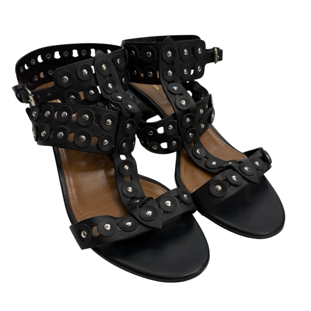 AQUAZZURA Black Gladiator Sandals with Studded Straps and Ankle Strap SIZE 38